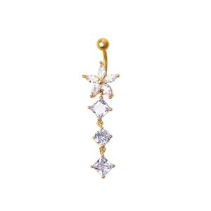 Anelli per <span class=keywords><strong>ombelico</strong></span> da donna in acciaio inossidabile placcato oro PVD 18K, con zirconi pendenti a barra curva, gioielli per <span class=keywords><strong>piercing</strong></span> corporeo - Vendita calda - Product Image 5