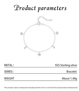 S925 Silver Chain <b>Bracelet</b> Women's Cute Everyday Wear Jewelry dainty star charm <b>bracelet</b> adjustable thin chain with sparkling - Product Image 2