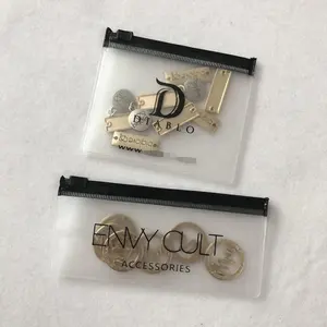 CSMD Custom Black LOGO Gift Mini Plastic Packaging Transparent Personal Accessories PVC Frosted Jewelry Zipper Bag For Necklaces