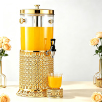 Distributeur de jus de luxe en or et diamant à double réservoir avec compartiment à glace pour hôtels, mariages et buffets