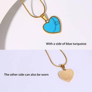 Kalung hati untuk wanita sintetis biru Turquoise bertatahkan warna emas Stainless Steel liontin hati kalung hadiah - Product Image 3