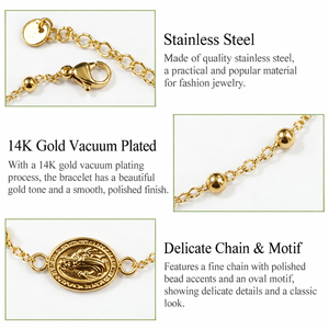 <b>Beaded</b> Charm <b>Bracelet</b>, Stainless Steel, 14K Gold Vacuum Plated, Gold and <b>Silver</b> Color Options - Product Image 3