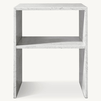 Table d'appoint en marbre travertin Dream Home, plateau carré, cadre cube ouvert, étagère intermédiaire, beige, pierre naturelle, meuble de chevet pour chambre à coucher