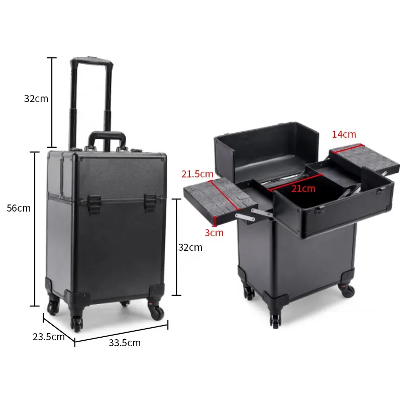 Professional aluminum Cosmetics Make Up Trolley Beauty Case Vanity Box Large capacity beauty salon professional aluminum makeup