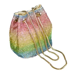 Bolsa de ombro com brilho, bolsa colorida com estampa de arco-íris de 2020, bolsa transversal de strass com corrente