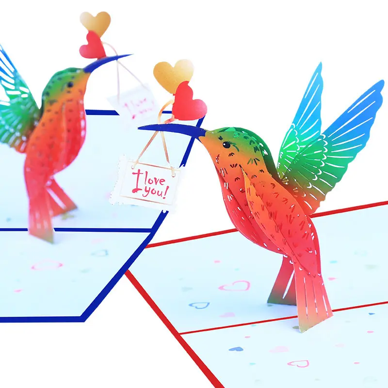 Personalizzato con Logo Cute Bird ti amo taglio Laser san valentino amore ed espressione data invito biglietto di auguri Pop-Up 3D