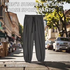 Pantalones Harem Negros para Hombre, Cintura Elástica con Cordón, Corte Holgado Informal, Ligeros, Transpirables, Tejidos, Deportivos, Largos - Product Image 2
