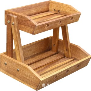 Wooden Double Layer Fruit Rack Solid Wood Kitchen Storage Holder For <b>Vegetables</b> And Snacks Multifunctional <b>Standing</b> Type - Product Image 5