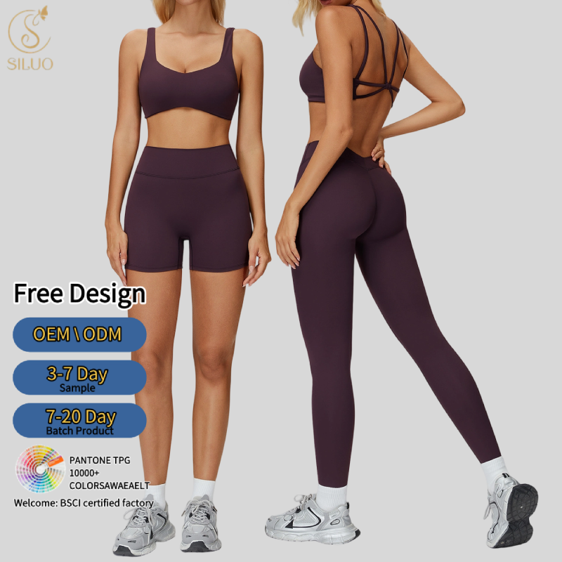 Custom Brushed Stretchy Sports Bra Tight Shorts Quick Dry Activewear Breathable Leggings Quick Dry 3 Piece Yoga Set for Women