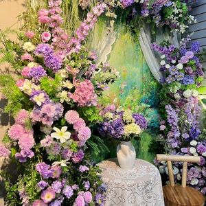 ดอกไม้ประดิษฐ์สีม่วง กุหลาบผ้าไหม ไฮเดรนเยีย ของตกแต่งงานแต่งงาน ขอบเคลือบทำมือ สำหรับถ่ายภาพกลางแจ้ง ของตกแต่งบ้าน - Product Image 2