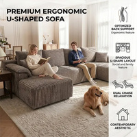 Canapé modulaire en velours côtelé kaki en forme de U, assise profonde, pour salon, appartement