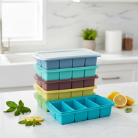 Cetakan Es Silikon dengan Tutup - Cetakan Makanan Silikon untuk Freezer - Cetakan Es Batu Besar, Wadah Silikon untuk Freezer, Beku