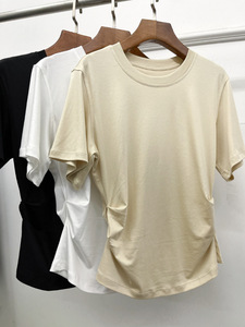 Camisetas de Verano para Mujer al por Mayor, Casuales, de Jersey, Cuello Redondo, Manga Corta, Transpirables y Fruncidas - Product Image 6