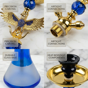 Narguile Chicha <span class=keywords><strong>de</strong></span> Lujo con Decoración <span class=keywords><strong>de</strong></span> Águila, Triple Salida, Azul, <span class=keywords><strong>de</strong></span> Aleación <span class=keywords><strong>de</strong></span> Zinc, Adornado con Cristales, Dorado, para Venta al por Mayor - Product Image 4
