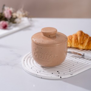 <b>Large</b> Ceramic Butter <b>Jar</b> with Lid Antique Style Ink Splatter Floral Pattern Round Butter Storage Container for Kitchen - Product Image 1