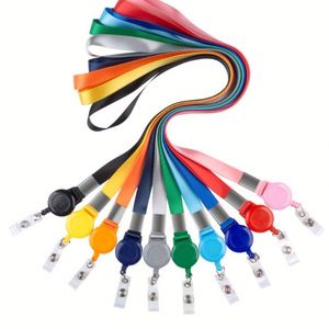 Porte-cartes personnalisé X49 en satin tissé vierge avec cordon rétractable multicolore pour cadeau promotionnel d'entreprise - Product Image 1