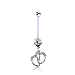 Anneau de nombril pour femme enceinte, motif dessin animé semelle de pied, tige souple, filetage externe, bijou de <span class=keywords><strong>piercing</strong></span> pour usage quotidien - Product Image 5