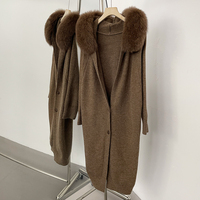 OFTBUY hiver femmes manteau réel fourrure de renard à capuche pull tricoté Long épais chaud Cardigan décontracté élégant survêtements Streetwears