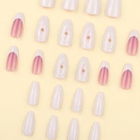 Faux ongles à presser en amande, base rose nude, bout français blanc crème, fleurs 3D faites à la main, réutilisables pour femmes