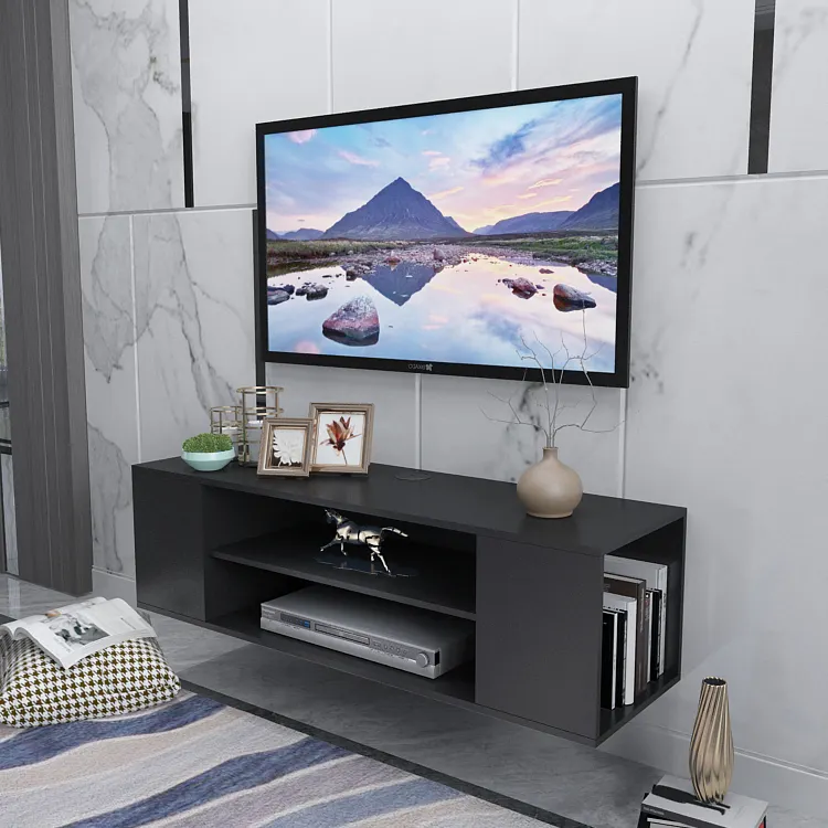 Black Matt Contemporary Modern TV Unit 100cm Cabinet Wall Mounted LED Kit Side Middle Storage tv stand