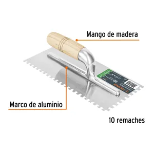 BOX 6 Paleta de construcción de 11' con dientes cuadrados de 1/4', 10 remaches, mango de madera - Product Image 1