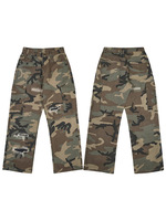 Pantalon cargo en jean pour homme, coupe bootcut, imprimé camouflage, taille haute, déchiré et vieilli, multi-poches, coupe ample et décontractée, style streetwear hip-hop, pour usage quotidien