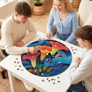 Puzzle de 1000 pièces avec vagues de fleurs sous la lune, effet visuel 3D, puzzle floral, jeu familial éducatif - Product Image 4