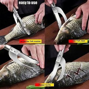 1pc 3-in-1 Stainless Steel <b>Fish</b> Scale <b>Knife</b> Cut Scrape and Dig MawSawtooth Peelers and Scraping Boning Filleting Tool - Product Image 2