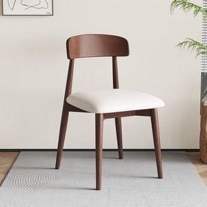 Chaise de salle à manger nordique en bois massif avec dossier, style moderne minimaliste, couleur crème, pour salon et salle à manger - Product Image 5