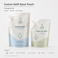 Emballage de recharge personnalisé recyclable imprimé flexo pour produits de soin personnel : savon liquide pour les mains, adoucissant textile, liquide lessive, gel douche – pochette à bec verseur