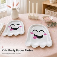 Assiettes en papier en forme de fantôme avec impression de visage souriant, assiettes jetables pour la vaisselle de fête