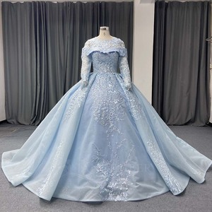 Vestido de Quinceañera Lsany282 Azul Hielo de Lujo con Cuello Ilusión, Manga Larga, Apliques de Encaje Plateado y Brillo, Vestido de Princesa Jancember - Product Image 6