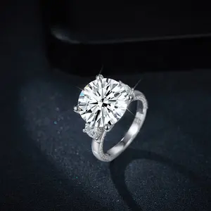 Anillo de plata de ley S925 ambiente de lujo redondo de lujo retro elegante joyería de moda 8 quilates anillo de diamante de moissanite completo