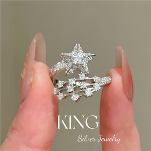Anillo King Silver Star de Plata de Ley S925 con Micro Pavé, Joyería de Fiesta, Anillo de Moda para Mujer - Product Image 1