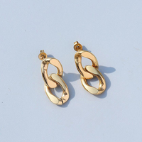 Pendientes de Cadena Cubana Grande de Acero Inoxidable con Baño de Oro de 18K al por Mayor, Pendientes Colgantes Geométricos para Mujer
