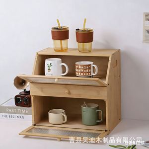ตู้เก็บขนมปังไม้ กระจกใสสองชั้น กล่องขนมปังไม้ไผ่ สำหรับร้านเค้ก - Product Image 4