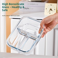 Premium glazen voedselbewaarbak van hoog borosilicaatglas met deksel, magnetronbestendig, verdeeld glazen lunchbox voor kantoor en maaltijdvoorbereiding
