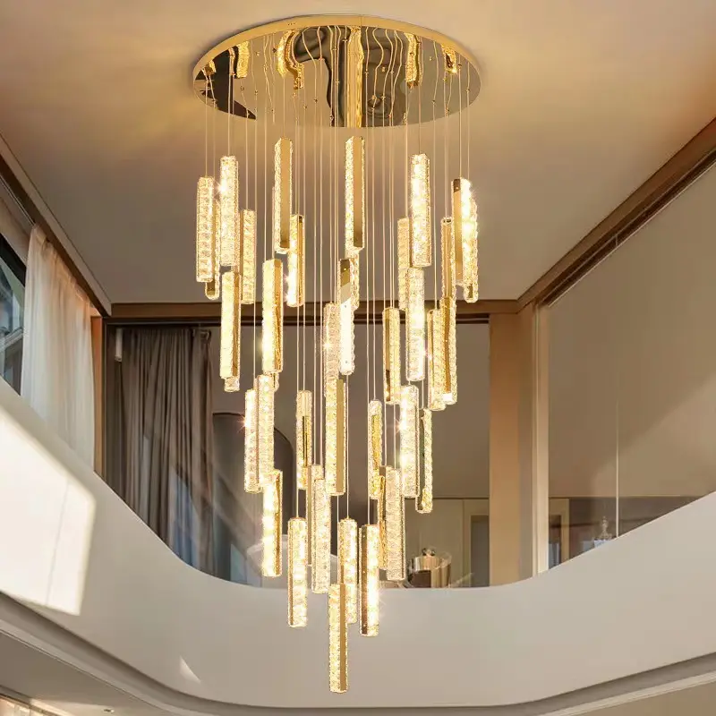 Modern lüks altın özelleştirilmiş kristal avize Loft Led kolye ışıkları otel lobi merdiven yüksek tavan avizeler