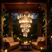 Lustre solaire sans fil à 6 niveaux en cristal pour décoration extérieure de mariage, jardin, patio