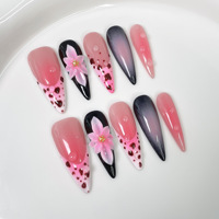 TSZS 10 pièces – Faux ongles de luxe longs, forme stiletto, peints à la main, motif floral 3D Océan d'été, en gel à presser, haute qualité