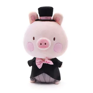 Boneka gaun Formal kustom pabrik mainan babi dekorasi pernikahan boneka lembut lucu bulat boneka mewah babi 23cm mainan OEM untuk pasangan