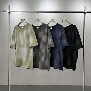 Camiseta de Cuello Redondo para Hombre, Estilo Vintage, Lisa, Lavada, Corte Regular, Manga Corta, 100% Algodón, Tejido de Punto - Product Image 2