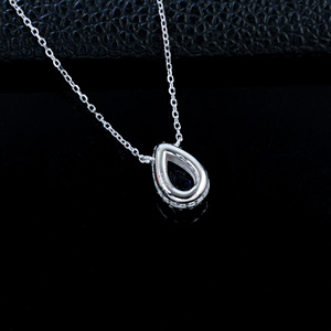 925 Sterling Silver Pear Cut Lab-Created Sapphire Pendant Necklace with CZ Halo, Women's <b>Wedding</b> & Party Jewelry - Product Image 4