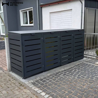 Bac de rangement en aluminium personnalisable à ouverture supérieure avec écran d'intimité, enceinte extérieure en métal durable, résistante à l'eau et à roulettes