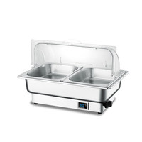 Ensemble de plateaux chauffants transparents carrés de 9 L avec couvercle rabattable, chauffe-aliments électrique, plateau chauffant pour hôtels, restaurants et cuisines