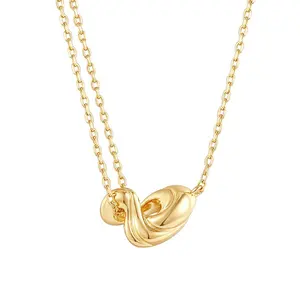Gemnel bohemia style jewely 14k gold plated double chain charm twisted wave mini pendant necklace