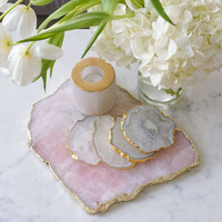 Plateau personnalisé en quartz rose naturel et cristal rose