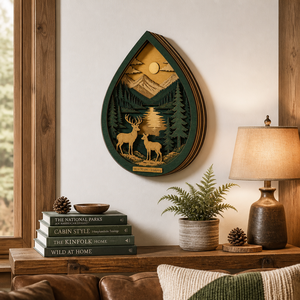 Decorazione da Tavolo a Forma di Goccia con Effetto Ombra di Cervo |   Compensato di Pioppo Tagliato al Laser con Profondità di Taglio Precisa |   Soggiorno e Ufficio Stile Montagna e Lago |   Regalo Personalizzabile - Product Image 4