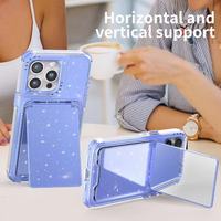 Coque de téléphone de luxe pour femme, anti-chute, en TPU+PC, avec miroir à paillettes et support de maquillage, vente en gros d'usine