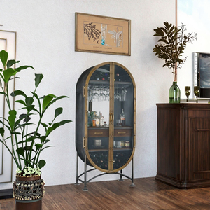 Mueble de Madera Maciza de Estilo Retro Italiano de Lujo, Vitrina para Vinos con Acero Inoxidable, Mueble de Pared Simple para el Hogar - Product Image 3